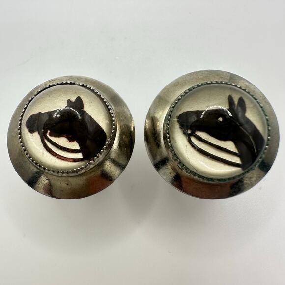 Vintage silver tone domed glass reverse painted intaglio horses cameos cufflinks - Picture 1 of 7